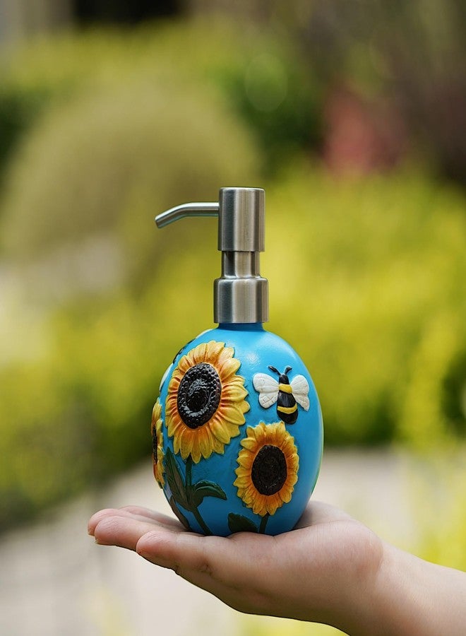 BUNCHBRAVO Sunflower Soap Dispenser with Stainless Steel Pump | 12oz Hand-Painted Resin Lotion Bottle with Embossed Bee Design | Farmhouse Kitchen, Bathroom Decor - Image 3